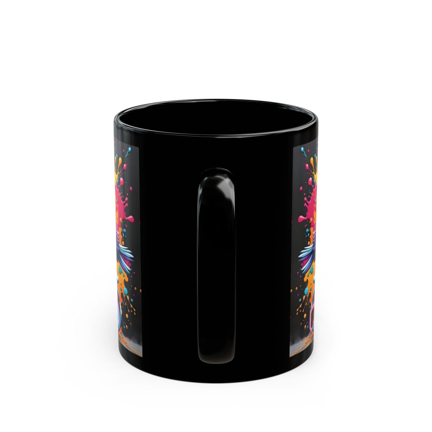 Free Bird Coffee Mug: Colorful Cycling Bird Art, Black Ceramic