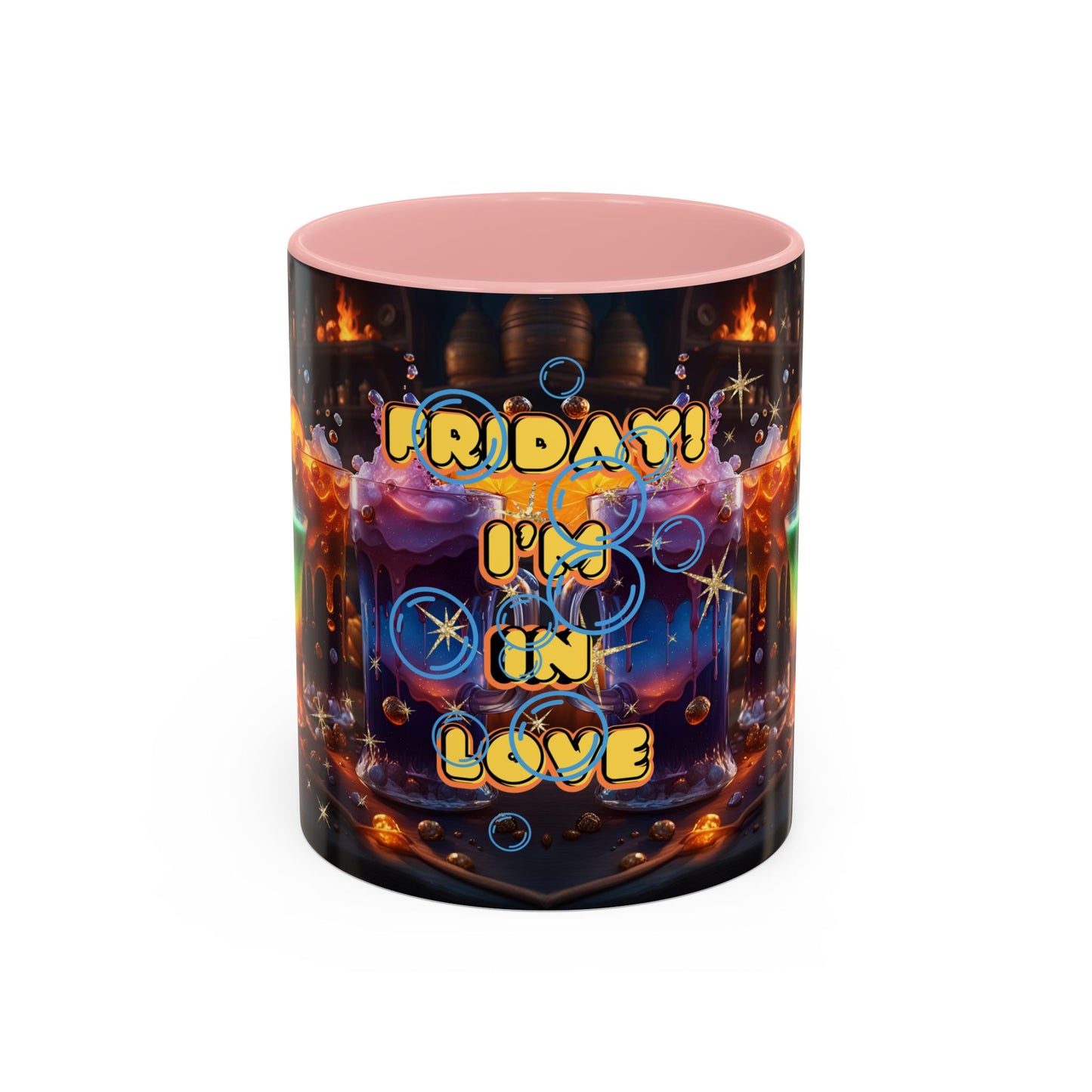 Two Tone Accent Friday Vibes Mugs | Colorful and Fun Coffee Cups