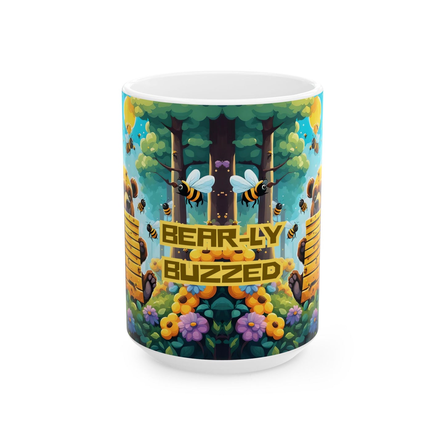 Bear-ly Buzzed Bee Mug | Funny Bear Ceramic Coffee Cup | Whimsical Gift for Bee Lovers