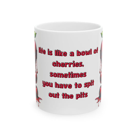 Inspirational Cherries Coffee Mug: Life Quote Ceramic Tea Cup
