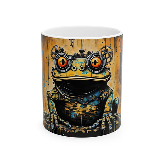 Quirky Frog Lover Mug - Toadrick Grimewell Steampunk Coffee Cup, Unique Ceramic Frog Mug, Cool Frog Gift, Fantasy Steampunk Drinkware