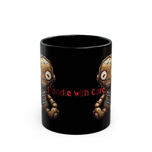 Voodoo Doll Ceramic Mug - Handle With Care | Unique Spooky Coffee Cup Gift for Art Lovers & Halloween Decor