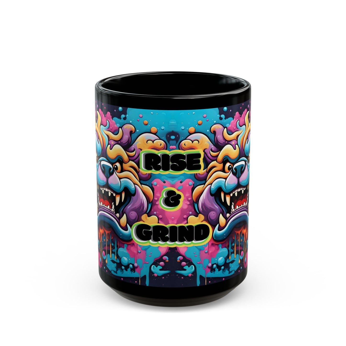 Rise & Grind Fu Dog Mug – Psychedelic Wake-Up Art
