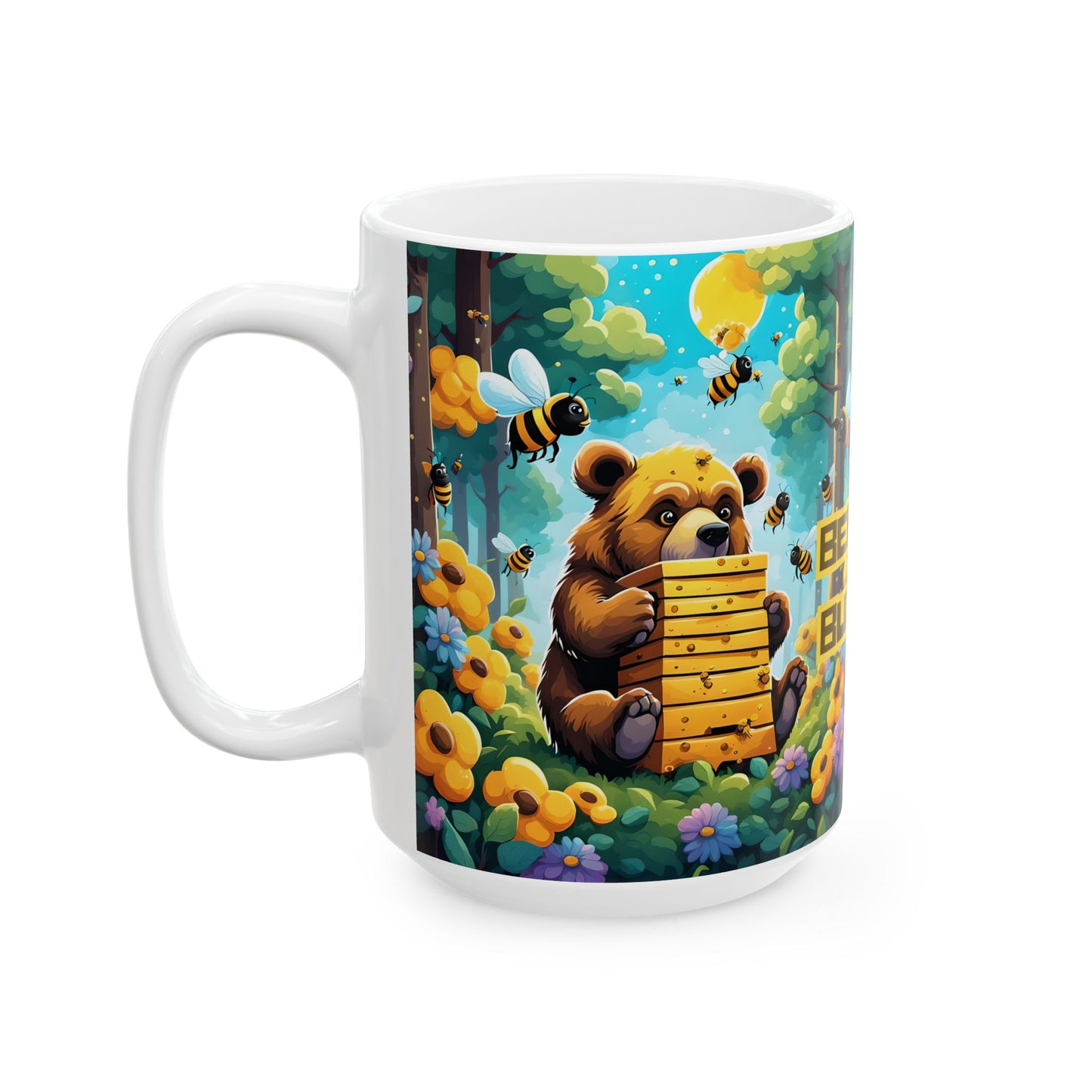 Bear-ly Buzzed Bee Mug | Funny Bear Ceramic Coffee Cup | Whimsical Gift for Bee Lovers