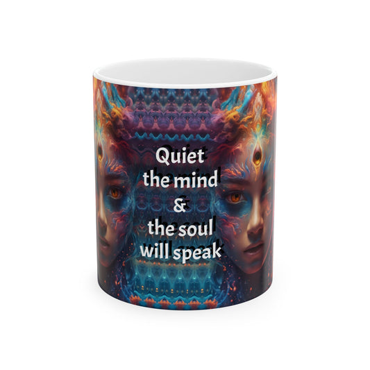 Psychedelic Art Coffee Mug: Bohemian Ceramic Cup, Quiet the Mind Design