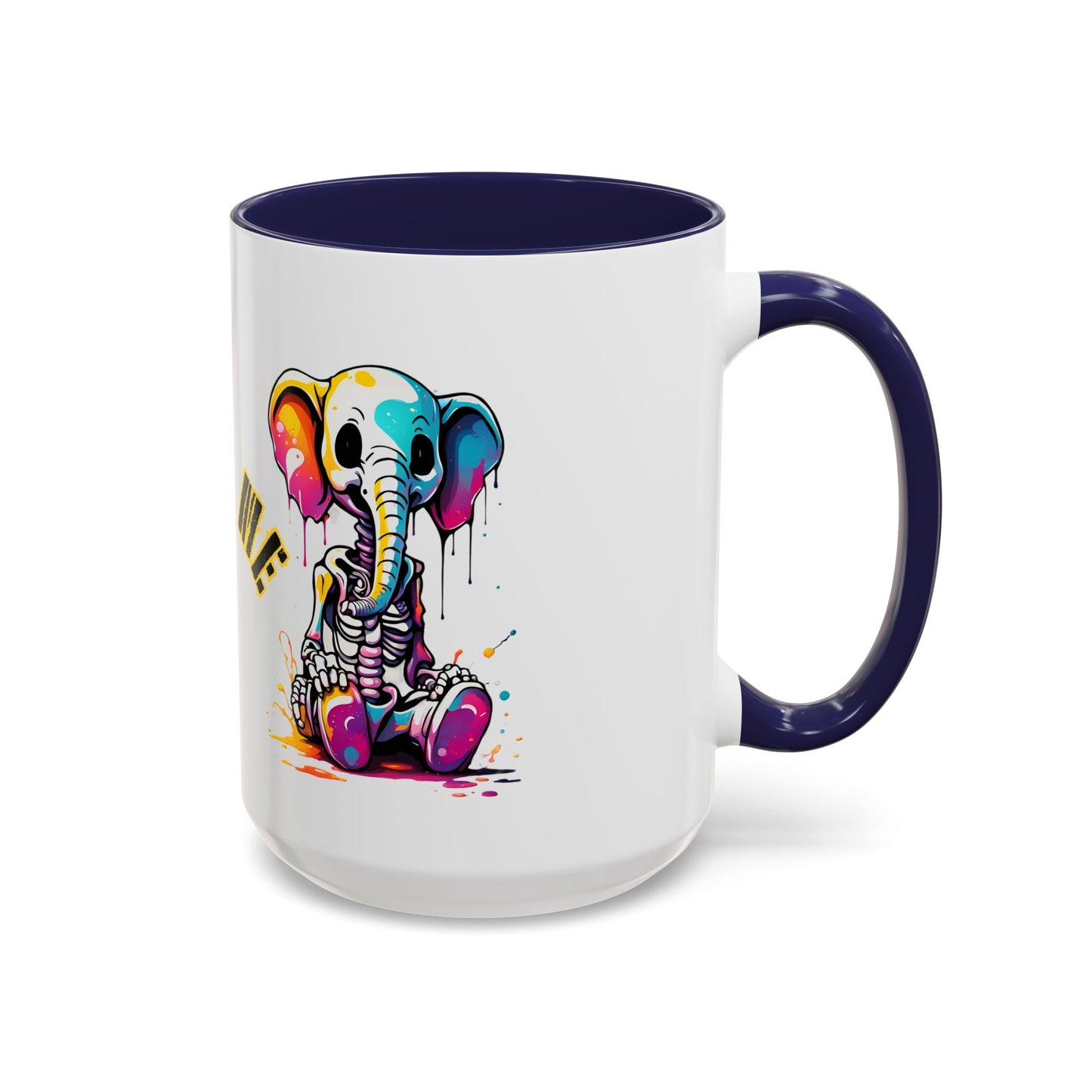 Cartoon Skeleton Elephant Mug | Feed Me Quote | Colourful Two-Tone Ceramic Coffee Cup