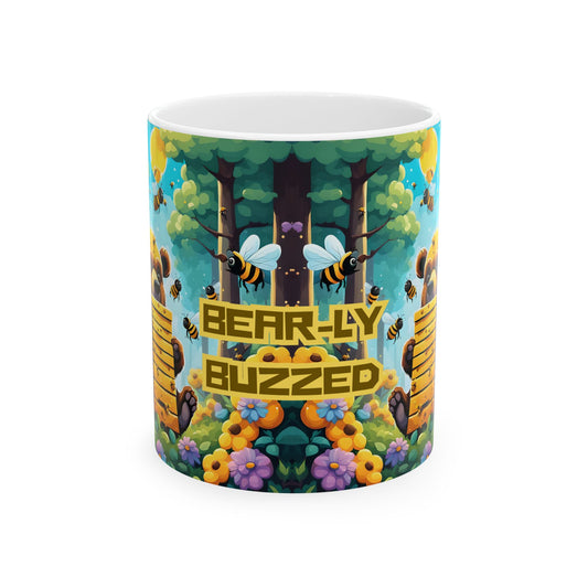 Bear-ly Buzzed Bee Mug | Funny Bear Ceramic Coffee Cup | Whimsical Gift for Bee Lovers