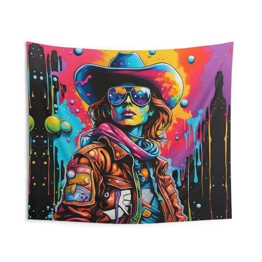 Space Cowgirl Wall Tapestry – Psychedelic Cosmic Western Room Decor