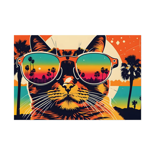 80s Retro Cat Art Print – Vintage Pop Art Wall Poster for Home Décor