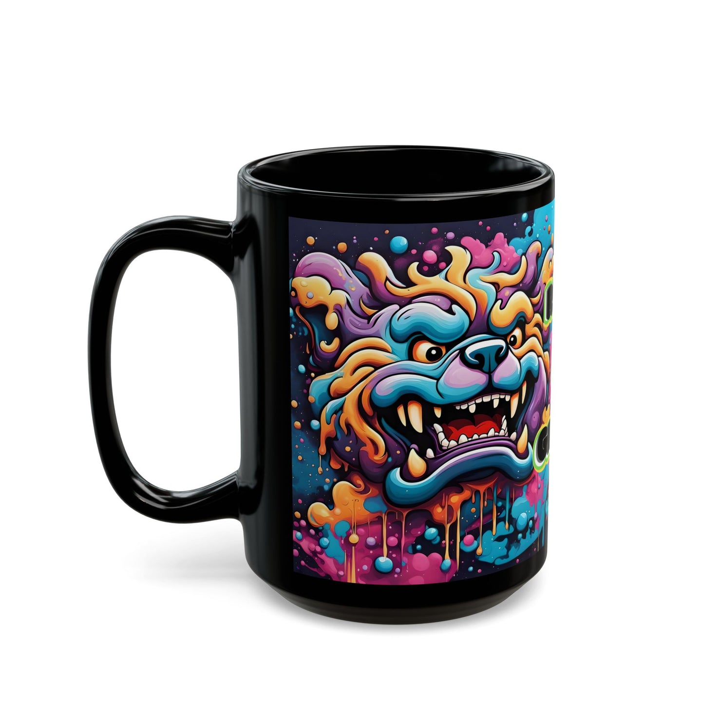 Rise & Grind Fu Dog Mug – Psychedelic Wake-Up Art