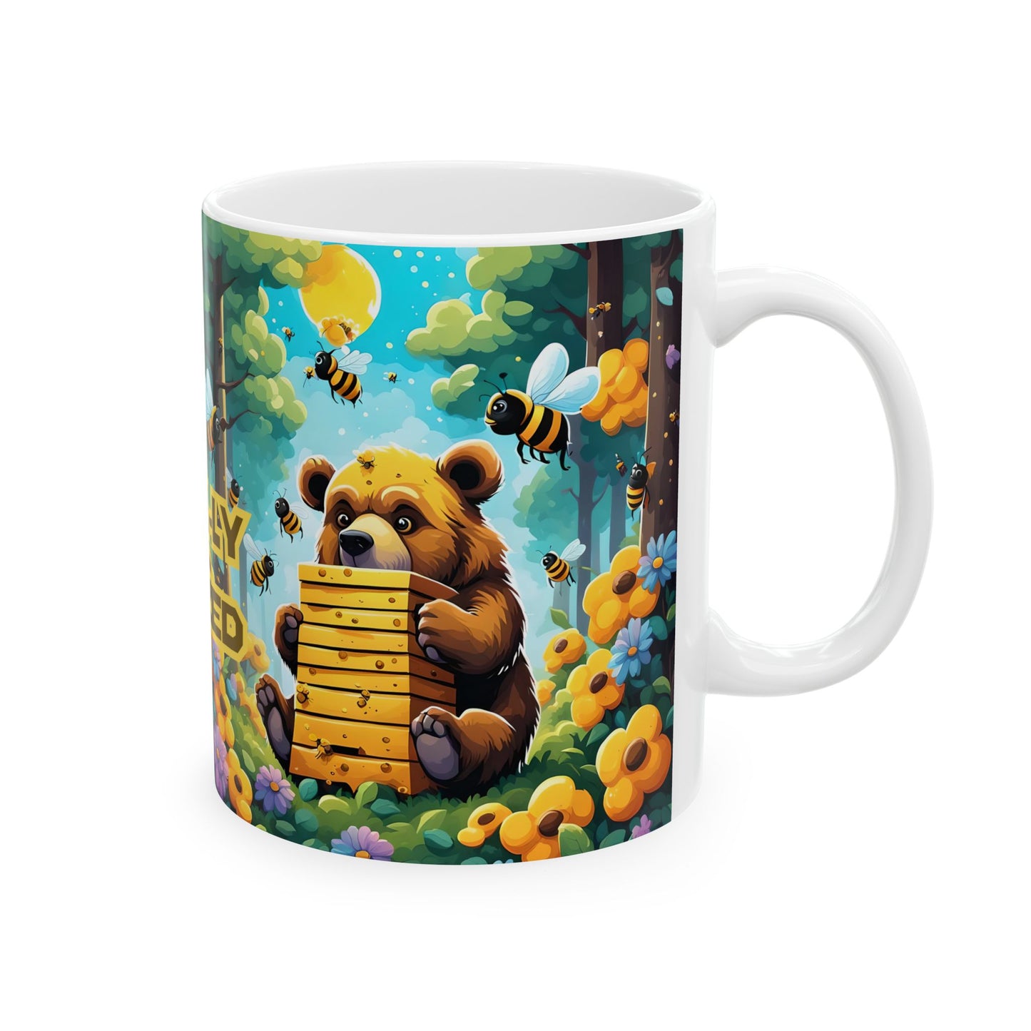 Bear-ly Buzzed Bee Mug | Funny Bear Ceramic Coffee Cup | Whimsical Gift for Bee Lovers