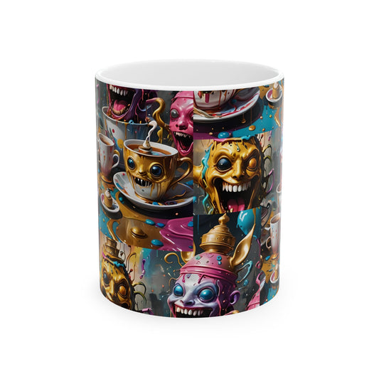 Whimsical Monster Mug - Creepy Clown Design, Gift for Horror Fans, Unique Kitchen Decor, Halloween Coffee Cup, Collectible Drinkware