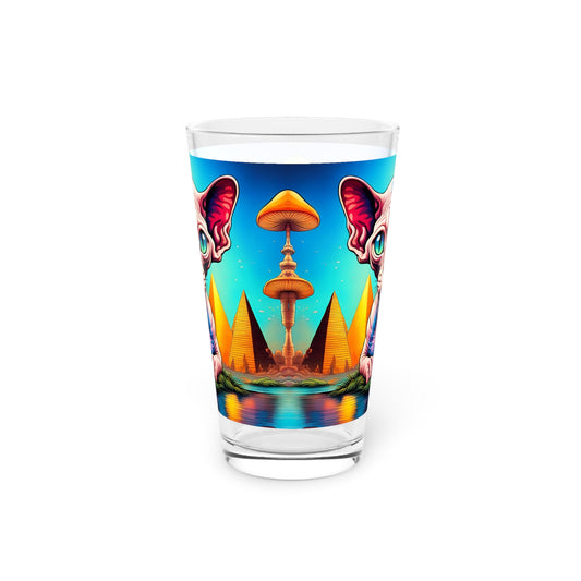 Sphynx Cat Pint Glass 16 oz – Psychedelic Egyptian Mushroom Art Drinkware