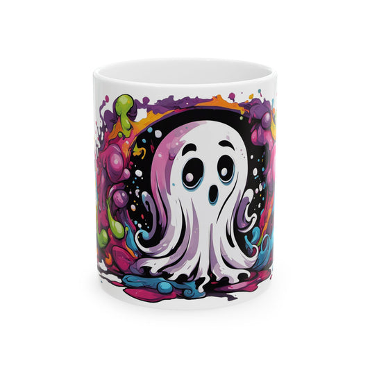 Cute Ghost Coffee Mug - Psychedelic Halloween Drinkware in 11oz & 15oz