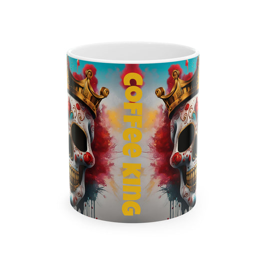 Coffee King Ceramic Mug, Colorful Skull Mug, Day of the Dead Decor, Unique Gift for Coffee Lovers, Halloween, Birthday