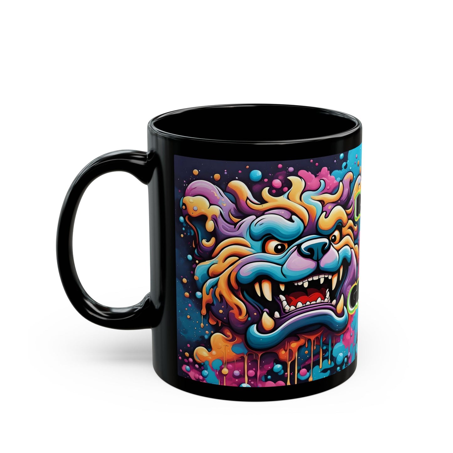 Rise & Grind Fu Dog Mug – Psychedelic Wake-Up Art
