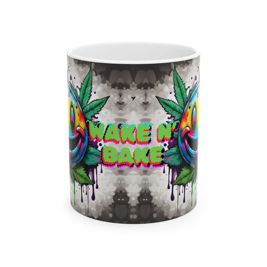 Wake N' Bake Psychedelic Mug | Colorful Cannabis Design | White Ceramic Coffee Cup 11oz/15oz
