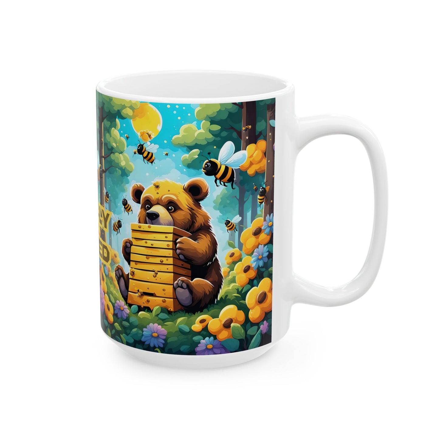 Bear-ly Buzzed Bee Mug | Funny Bear Ceramic Coffee Cup | Whimsical Gift for Bee Lovers