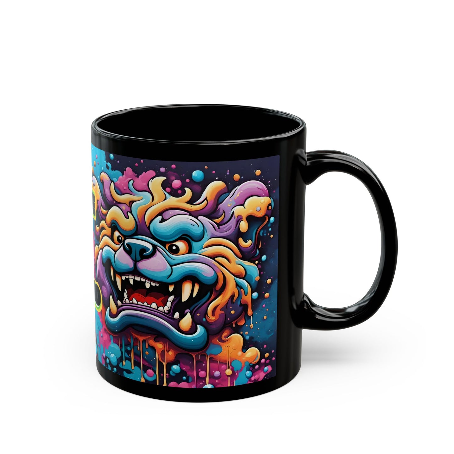 Rise & Grind Fu Dog Mug – Psychedelic Wake-Up Art