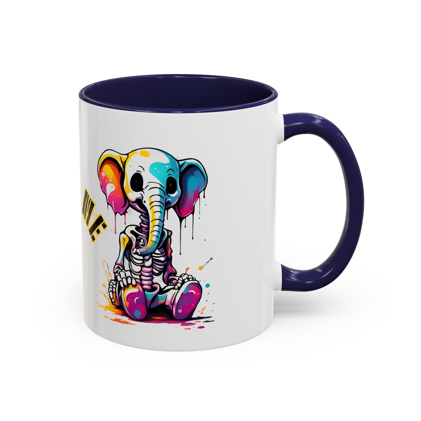 Cartoon Skeleton Elephant Mug | Feed Me Quote | Colourful Two-Tone Ceramic Coffee Cup